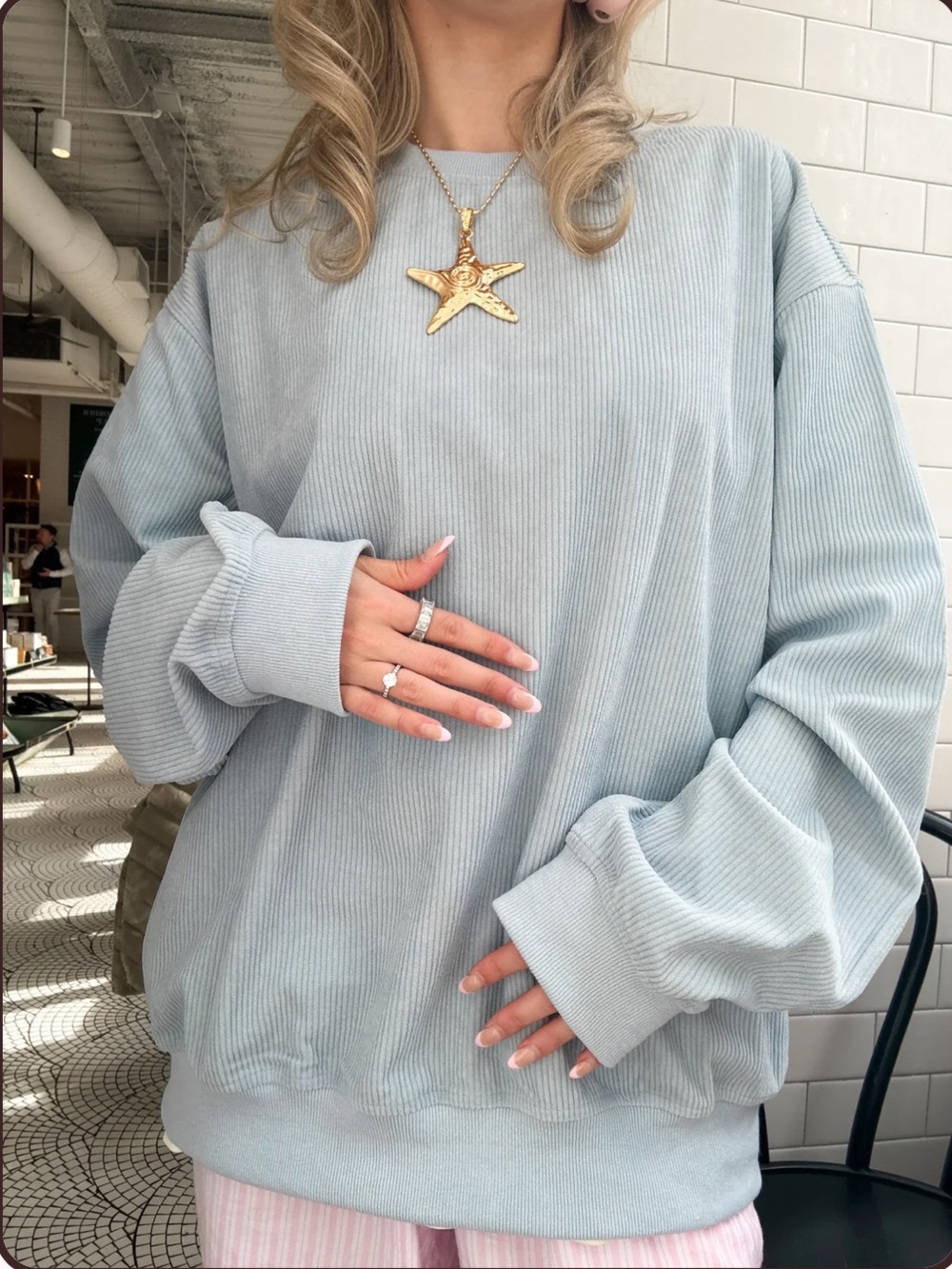Sunkissed Coconut Coastal Blue Corduroy Oversized Crewneck Size L